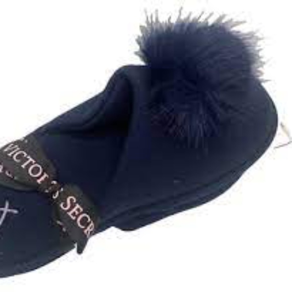 Victorias Secret Pom Pom Pretty NavyBlue Slippers - Picture 1 of 4